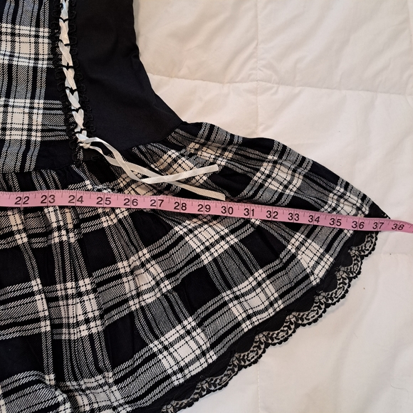 Dead Threads Goth Dress Plaid Black White Frill Lace Mini Dark Academia - Picture 10 of 11